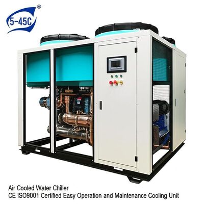Çevre sıcaklık aralığı 5-45C Hava soğutmalı su soğutucu CE ISO9001 Sertifikalı kolay işletme ve bakım soğutma ünitesi