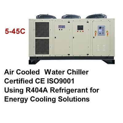 Çevre sıcaklık aralığı 5-45C Hava soğutmalı su soğutucu CE ISO9001 Sertifikalı Enerji Soğutma Çözümleri için R404A Soğutucu Kullanmak